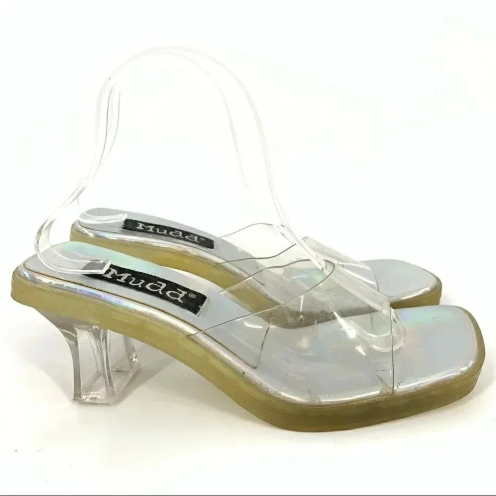 Mudd Mambo heels 9.5 iridescent chunky square toe vintage y2k party cosplay - Picture 15 of 15